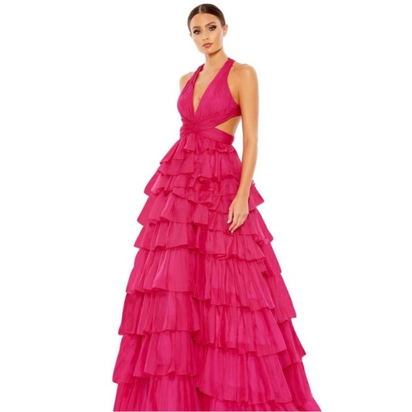 Mac Duggal Pink ruffle ball gown maxi dress - Picture 1 of 6